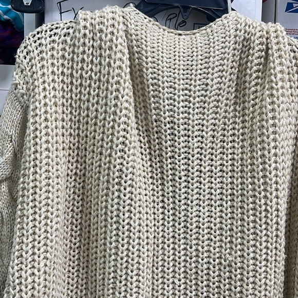 Chunky Oversized Solid Color Open Front Cream Knit Cardigan Sweater - Picture 14 of 15
